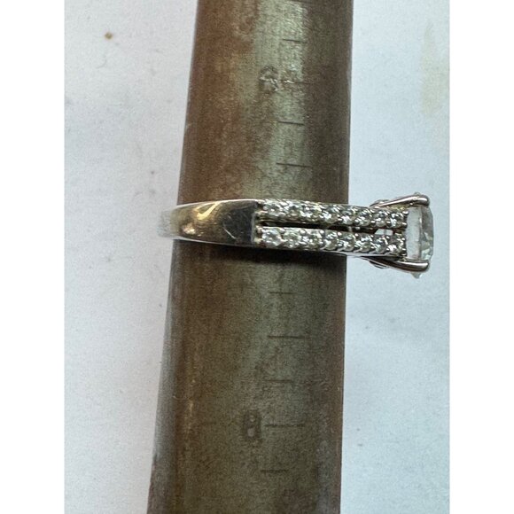 Estate Sterling Silver 925 Engagement Ring Size 7, Round CZ, Pave Band, 5.2g - Picture 7 of 8